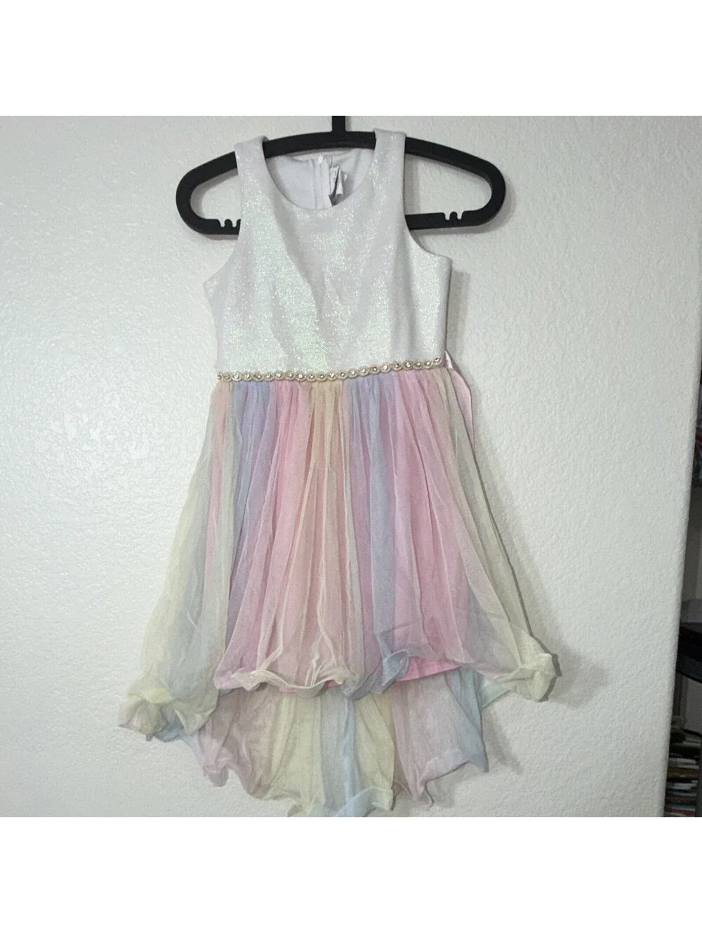 Emily Rose Girls Size 8 Ivory Hi-Low Tulle Dress Sleeveless Lined Formal
